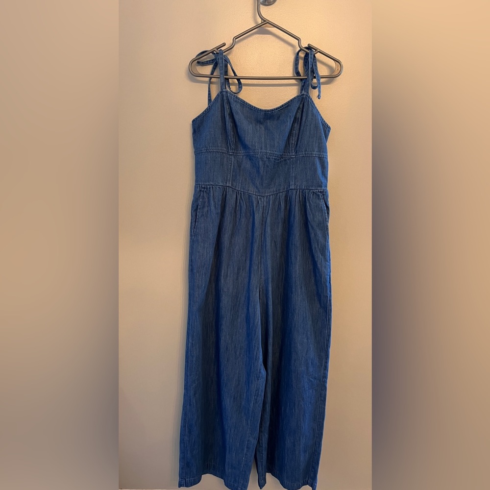 New with Tags - Old Navy Blue Denim Wide Leg Jumpsuit With Adjustable Tie Straps